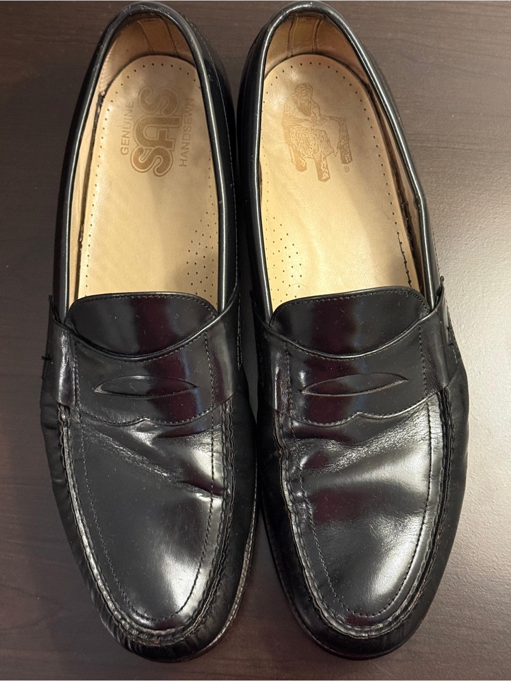 SAS Black Leather Penny Loafers Genuine Handsewn Comfort Dress Shoes Size 14
